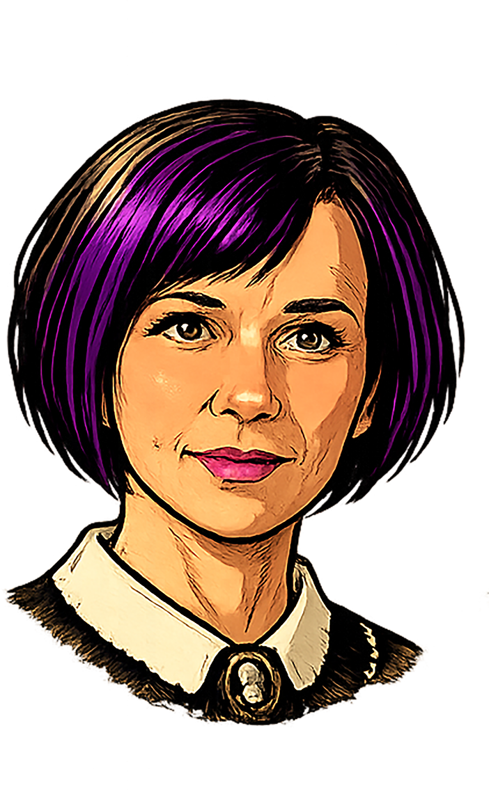 Illustrated portrait of J Erin Hutchinson.